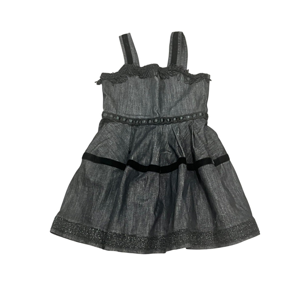 MIMISOL MI MI SOL GIRLS DRESS BLACK DENIM SLEEVELESS BEADED PLEATED FLARE  10
